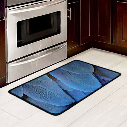 Blue Feather Print Kitchen Mat