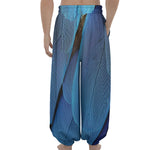 Blue Feather Print Lantern Pants