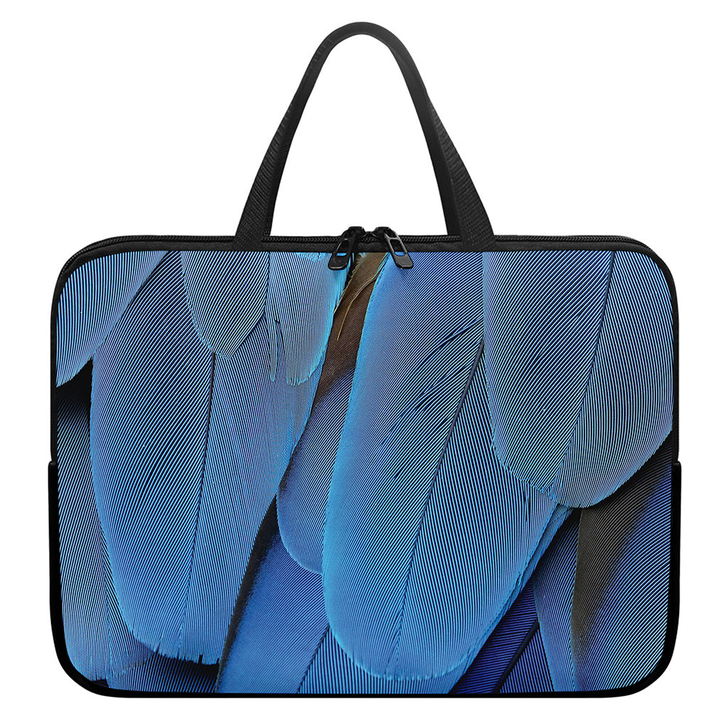 Blue Feather Print Laptop Sleeve With Handle