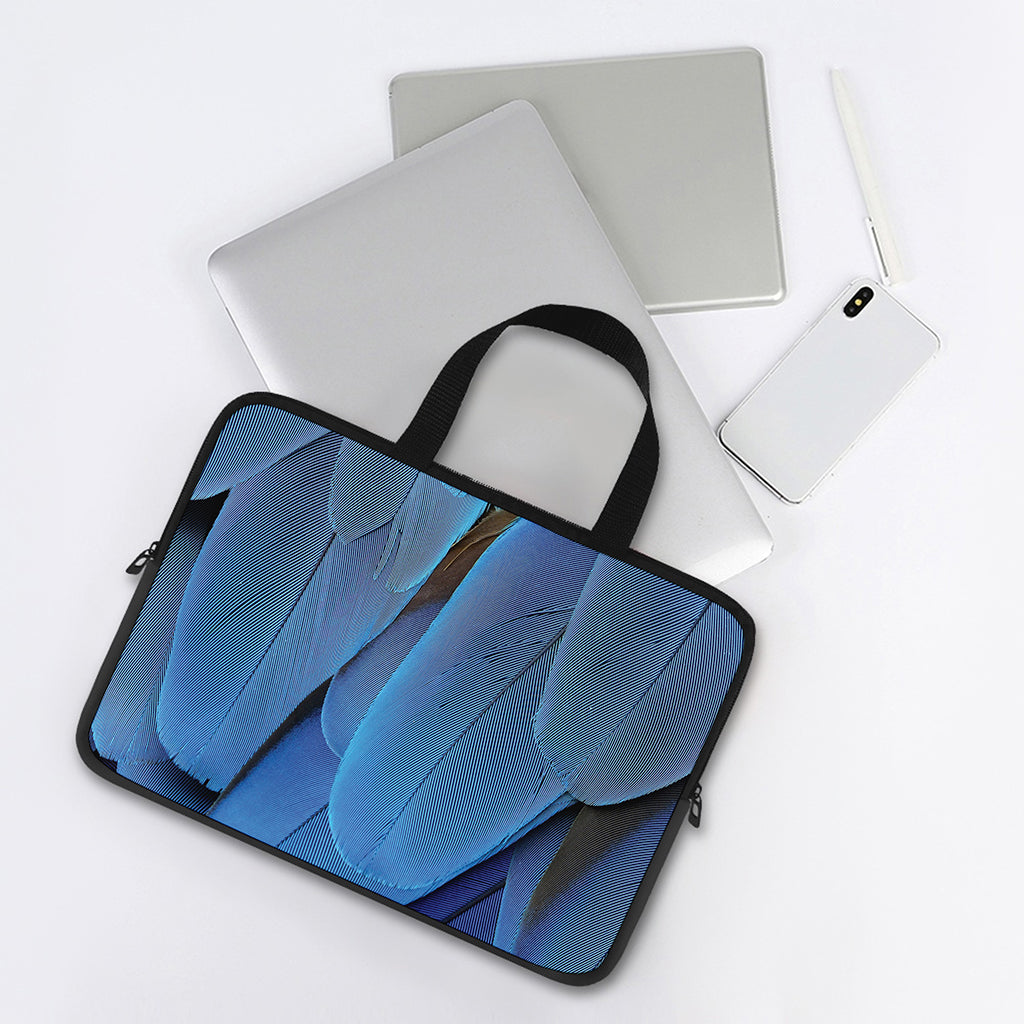 Blue Feather Print Laptop Sleeve With Handle