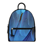 Blue Feather Print Leather Backpack