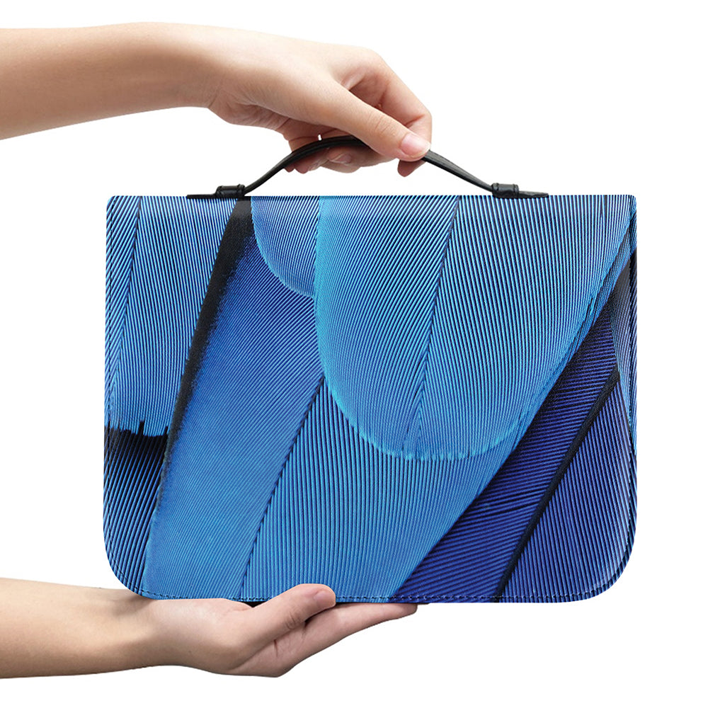 Blue Feather Print Leather Bible Cover