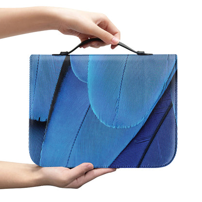 Blue Feather Print Leather Bible Cover