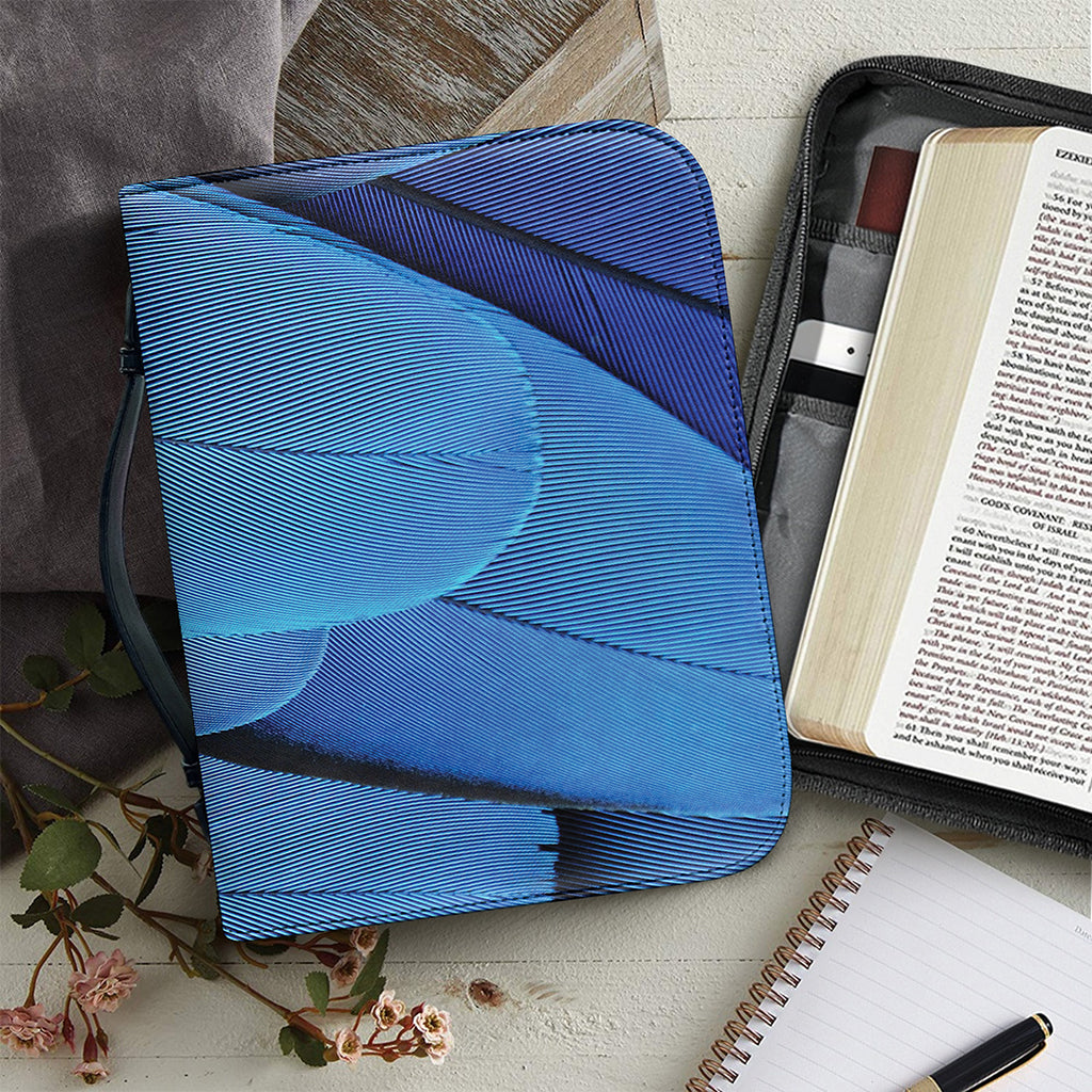 Blue Feather Print Leather Bible Cover