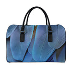 Blue Feather Print Leather Duffle Bag