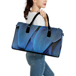 Blue Feather Print Leather Duffle Bag