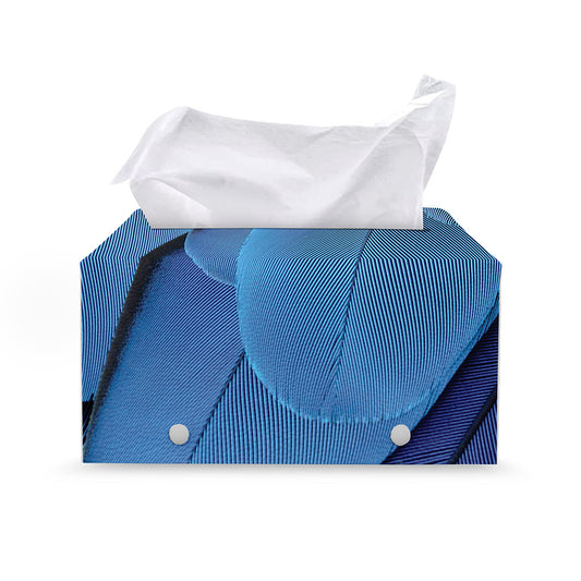 Blue Feather Print Leather Tissue Box Cover