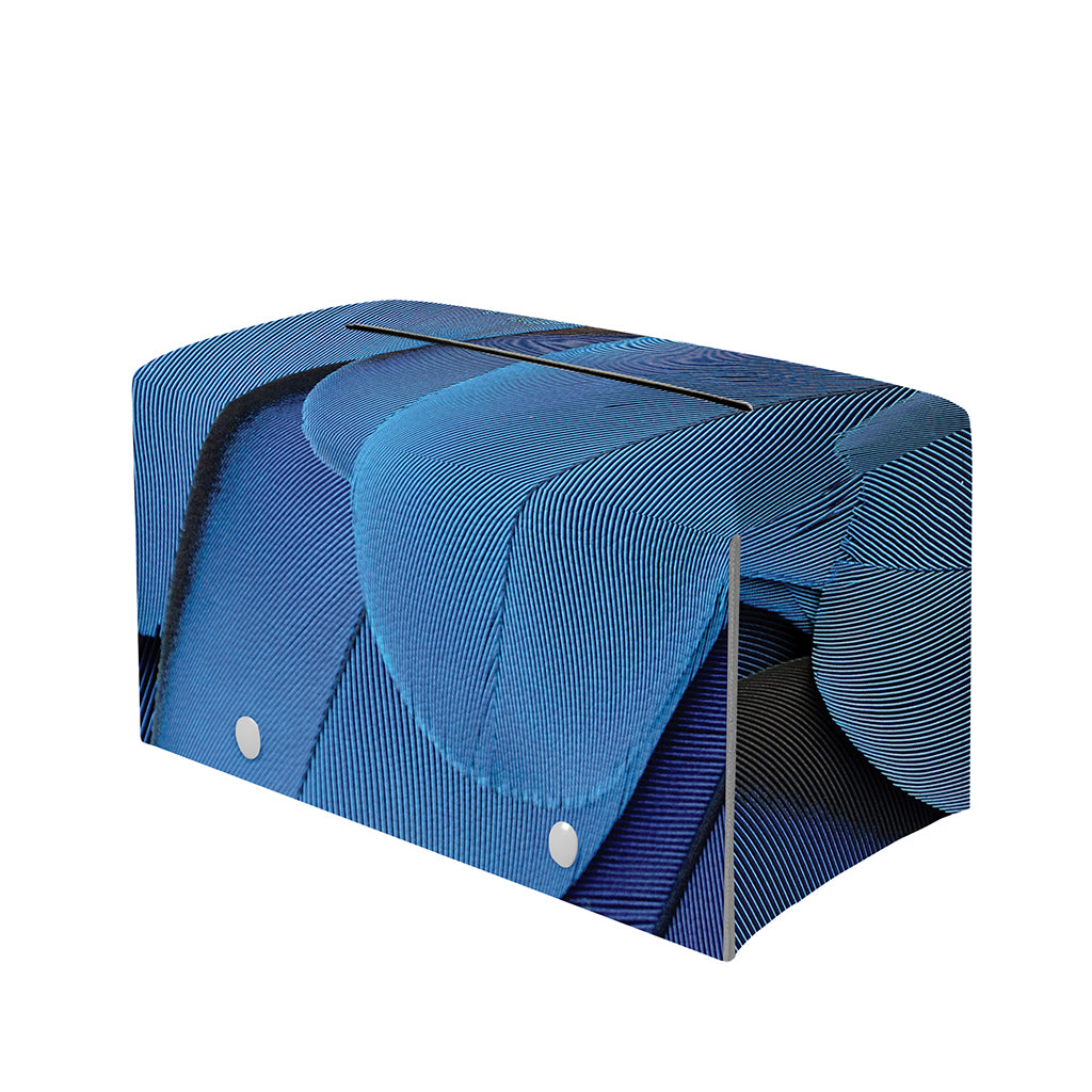 Blue Feather Print Leather Tissue Box Cover