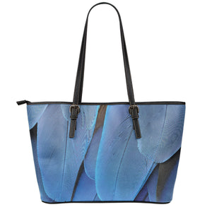 Blue Feather Print Leather Tote Bag