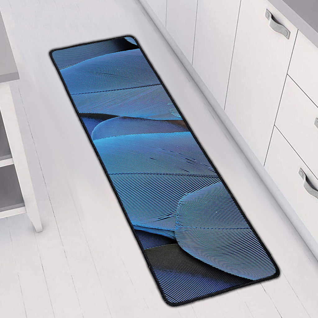 Blue Feather Print Long Kitchen Mat