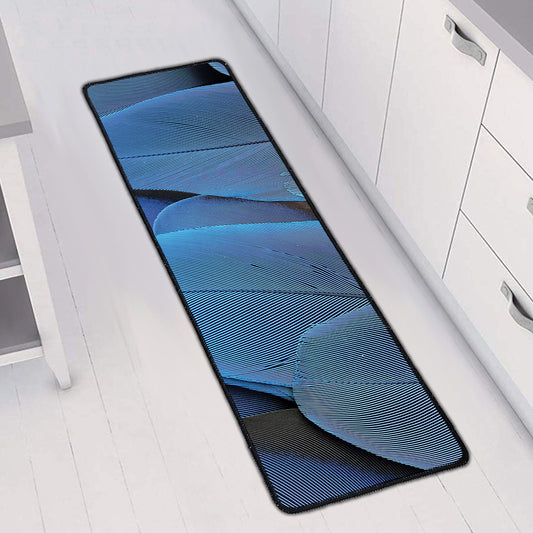 Blue Feather Print Long Kitchen Mat