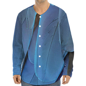 Blue Feather Print Long Sleeve Baseball Jersey