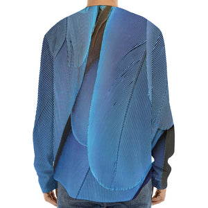 Blue Feather Print Long Sleeve Baseball Jersey