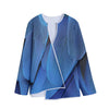 Blue Feather Print Long Sleeve Short Coat