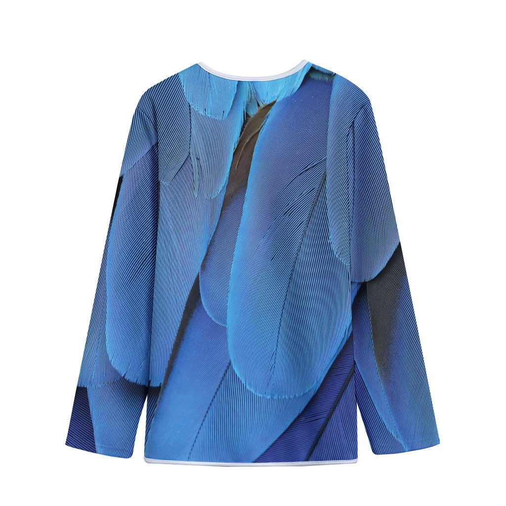 Blue Feather Print Long Sleeve Short Coat