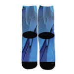 Blue Feather Print Long Socks
