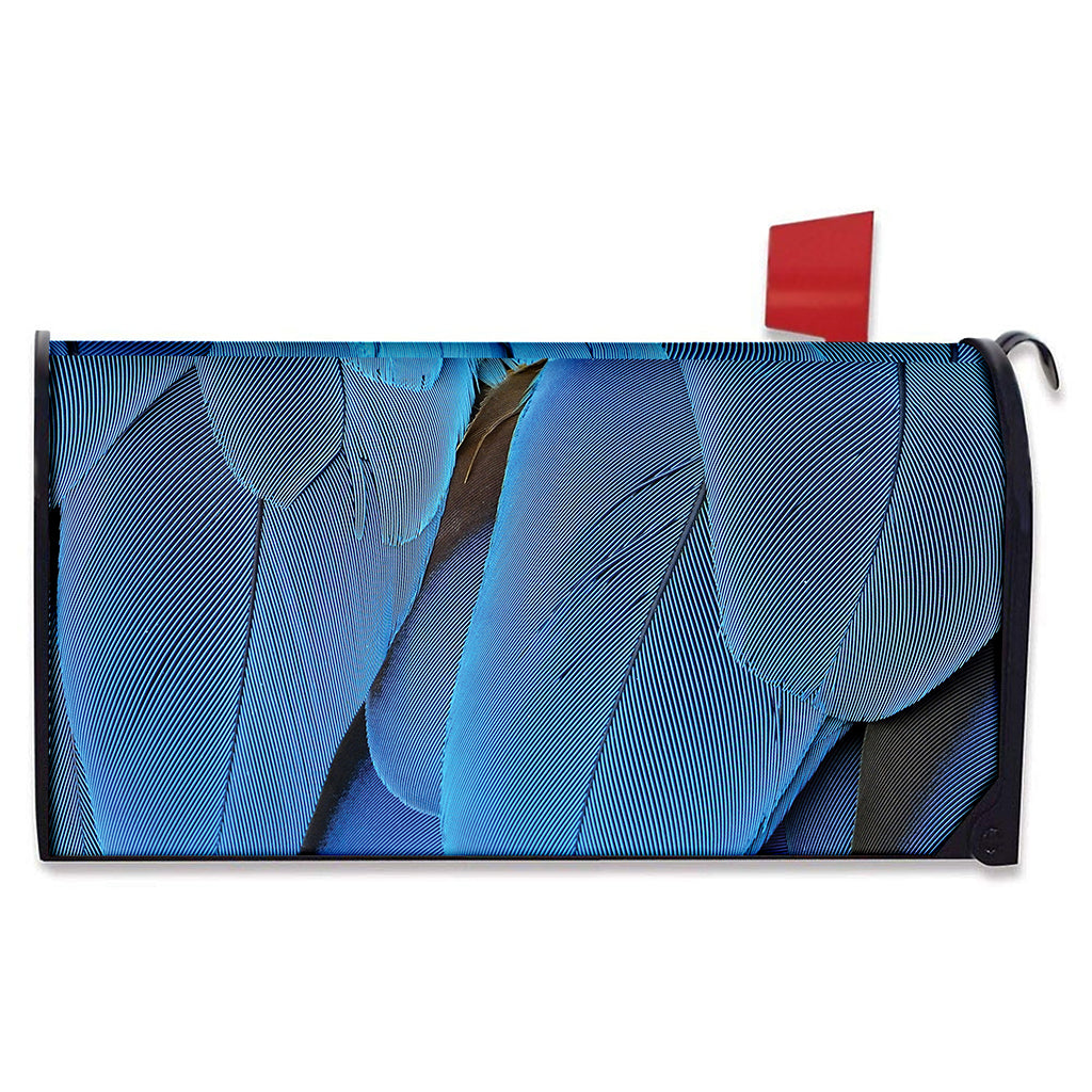 Blue Feather Print Mailbox Cover