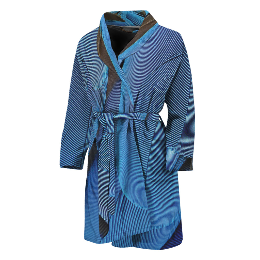 Blue Feather Print Men's Bathrobe