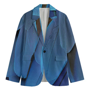 Blue Feather Print Men's Blazer