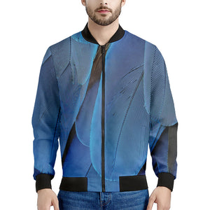 Blue Feather Print Men's Bomber Jacket