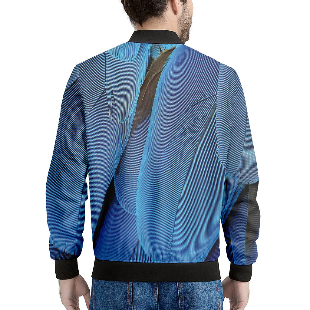 Blue Feather Print Men's Bomber Jacket