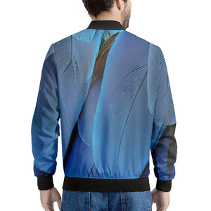 Blue Feather Print Men's Bomber Jacket