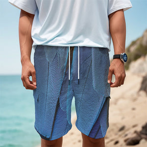 Blue Feather Print Men's Cargo Shorts