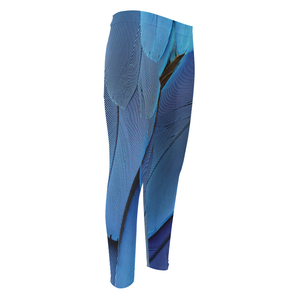 Blue Feather Print Men's Compression Pants