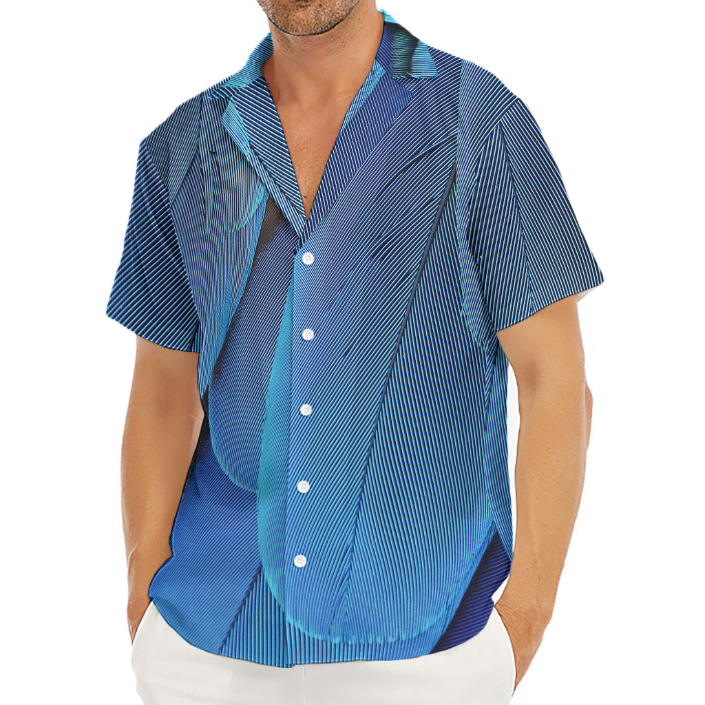 Blue Feather Print Men's Deep V-Neck Shirt