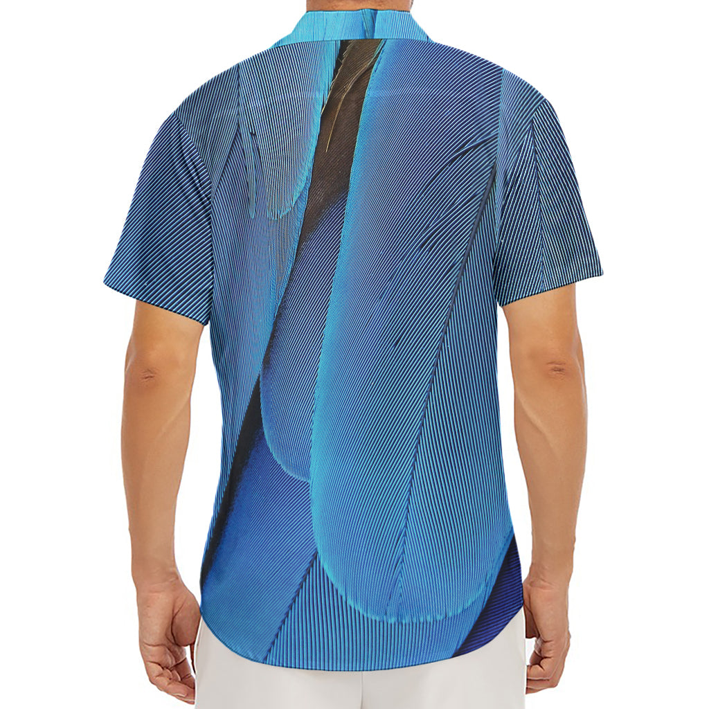 Blue Feather Print Men's Deep V-Neck Shirt