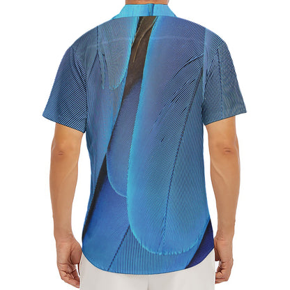 Blue Feather Print Men's Deep V-Neck Shirt