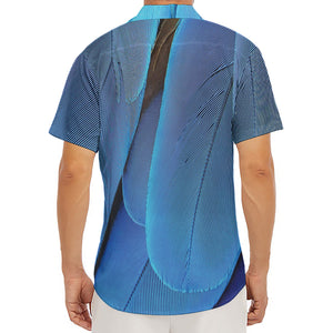 Blue Feather Print Men's Deep V-Neck Shirt