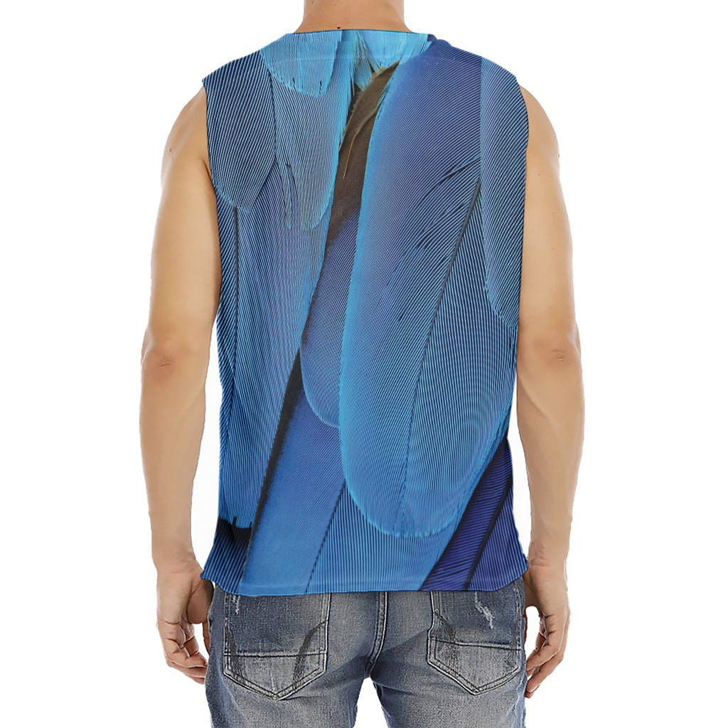 Blue Feather Print Men's Fitness Tank Top