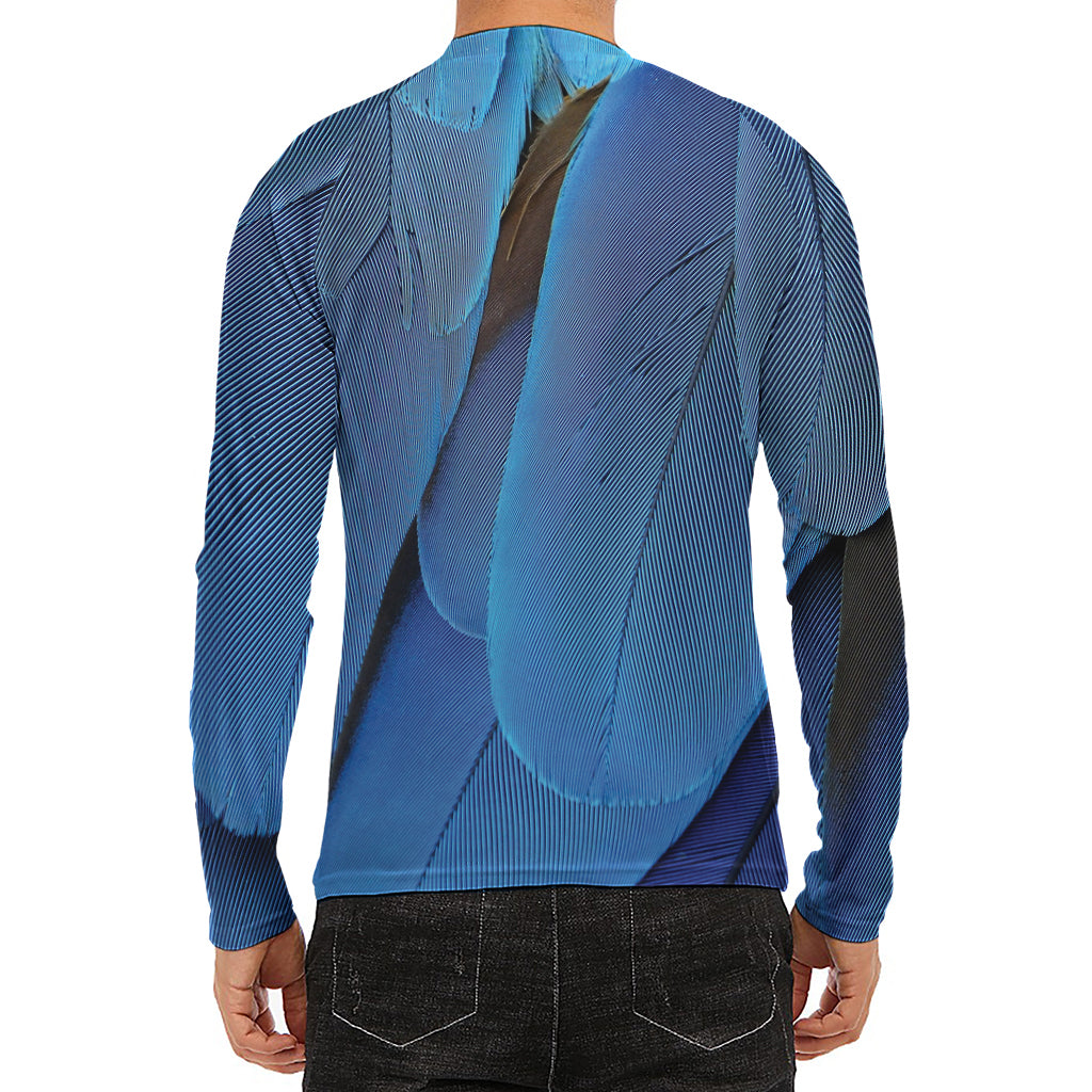 Blue Feather Print Men's Long Sleeve Rash Guard