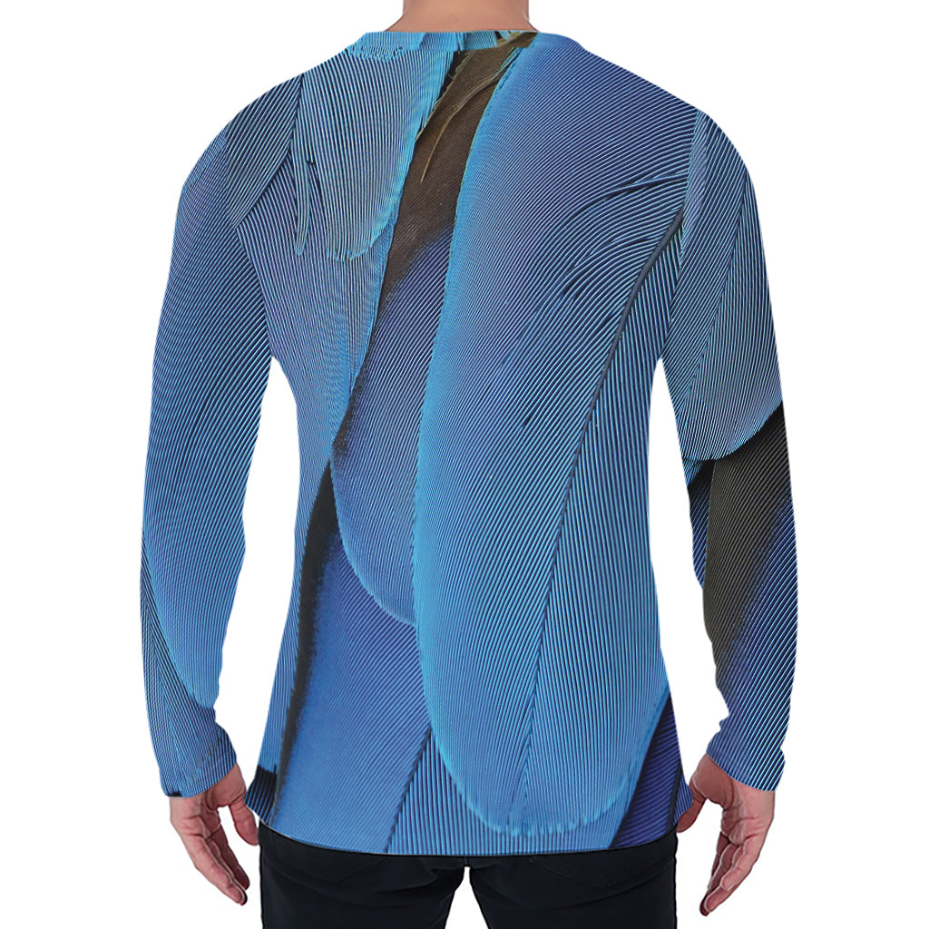 Blue Feather Print Men's Long Sleeve T-Shirt