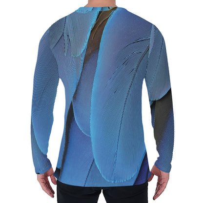 Blue Feather Print Men's Long Sleeve T-Shirt