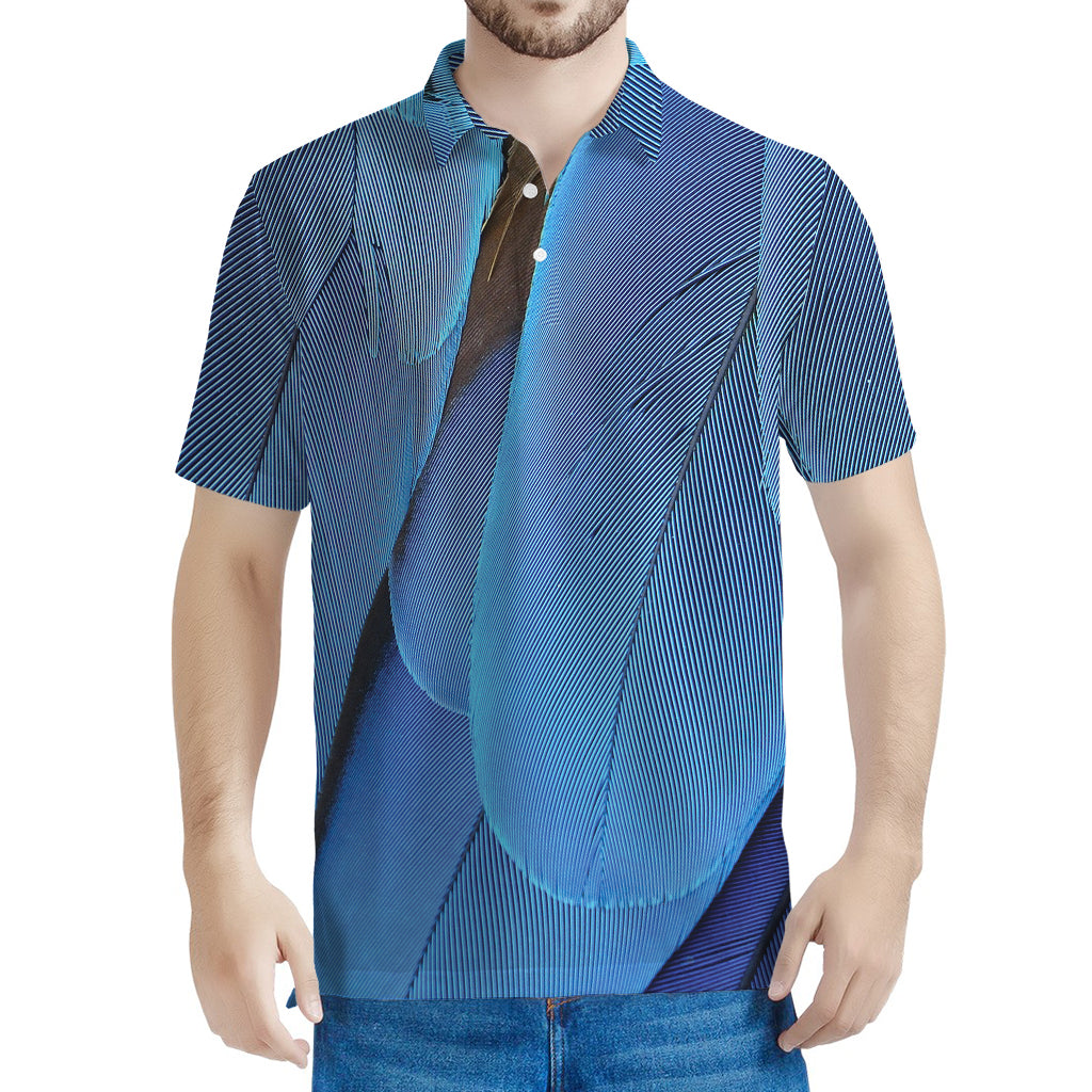 Blue Feather Print Men's Polo Shirt