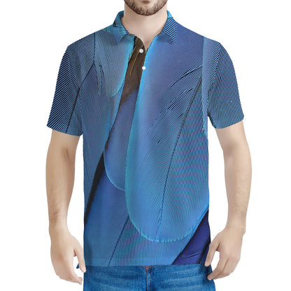 Blue Feather Print Men's Polo Shirt