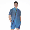 Blue Feather Print Men's Romper