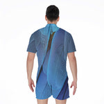 Blue Feather Print Men's Rompers