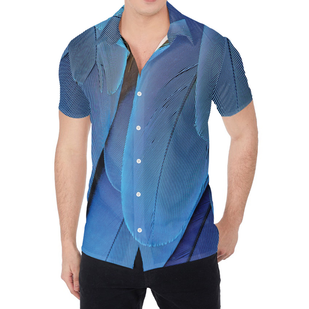 Blue Feather Print Men's Shirt