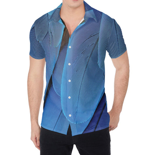 Blue Feather Print Men's Shirt