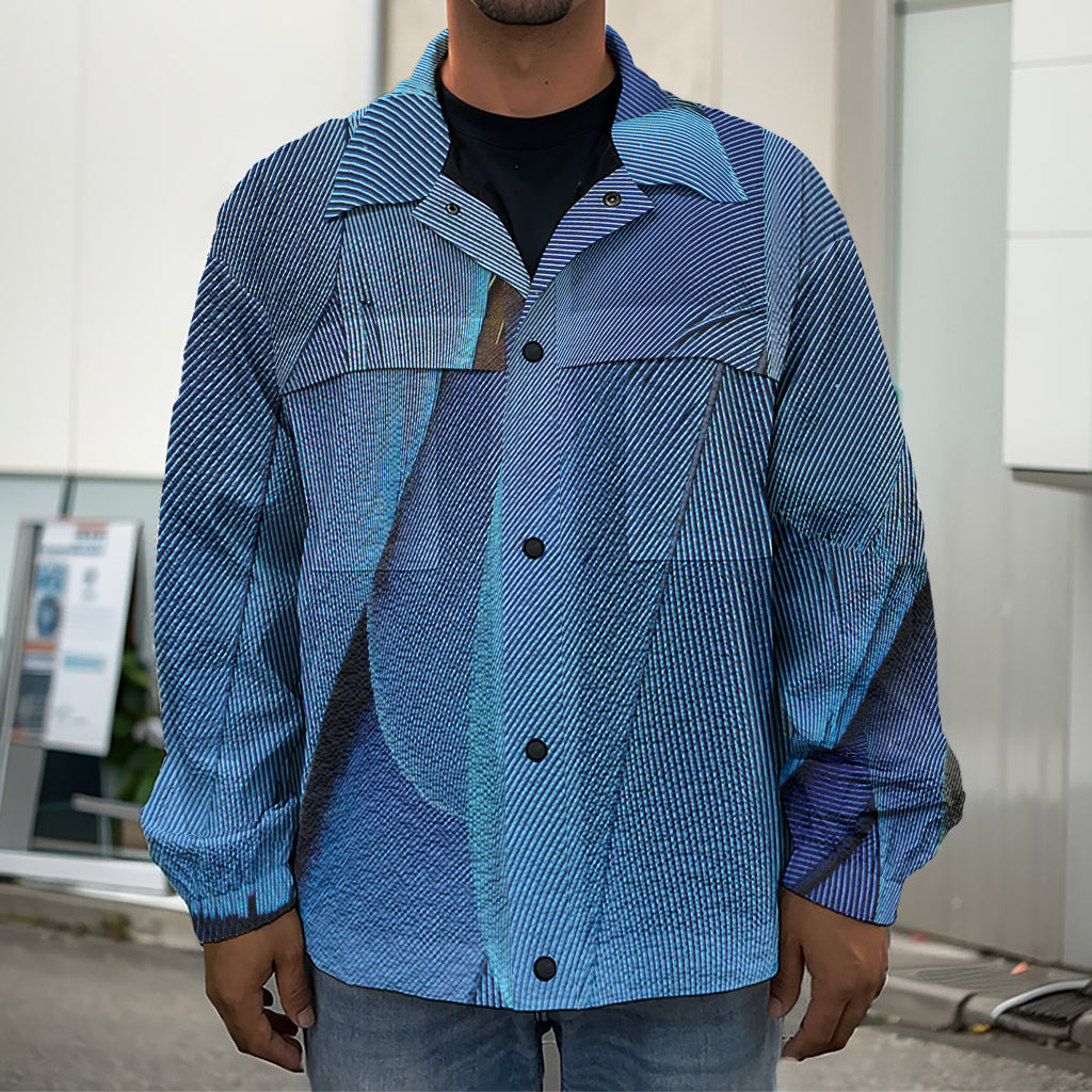 Blue Feather Print Men's Shirt Jacket