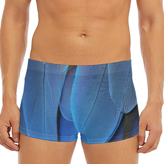 Blue Feather Print Men's Short Boxer Briefs