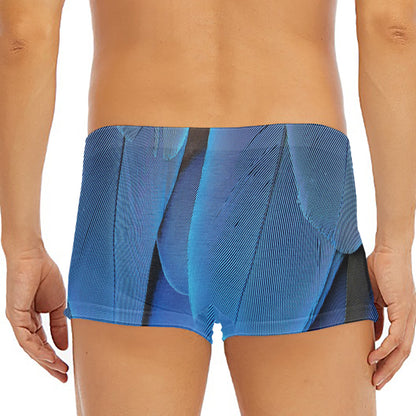 Blue Feather Print Men's Short Boxer Briefs
