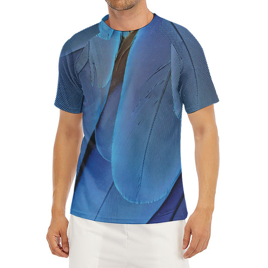 Blue Feather Print Men's Short Sleeve Rash Guard