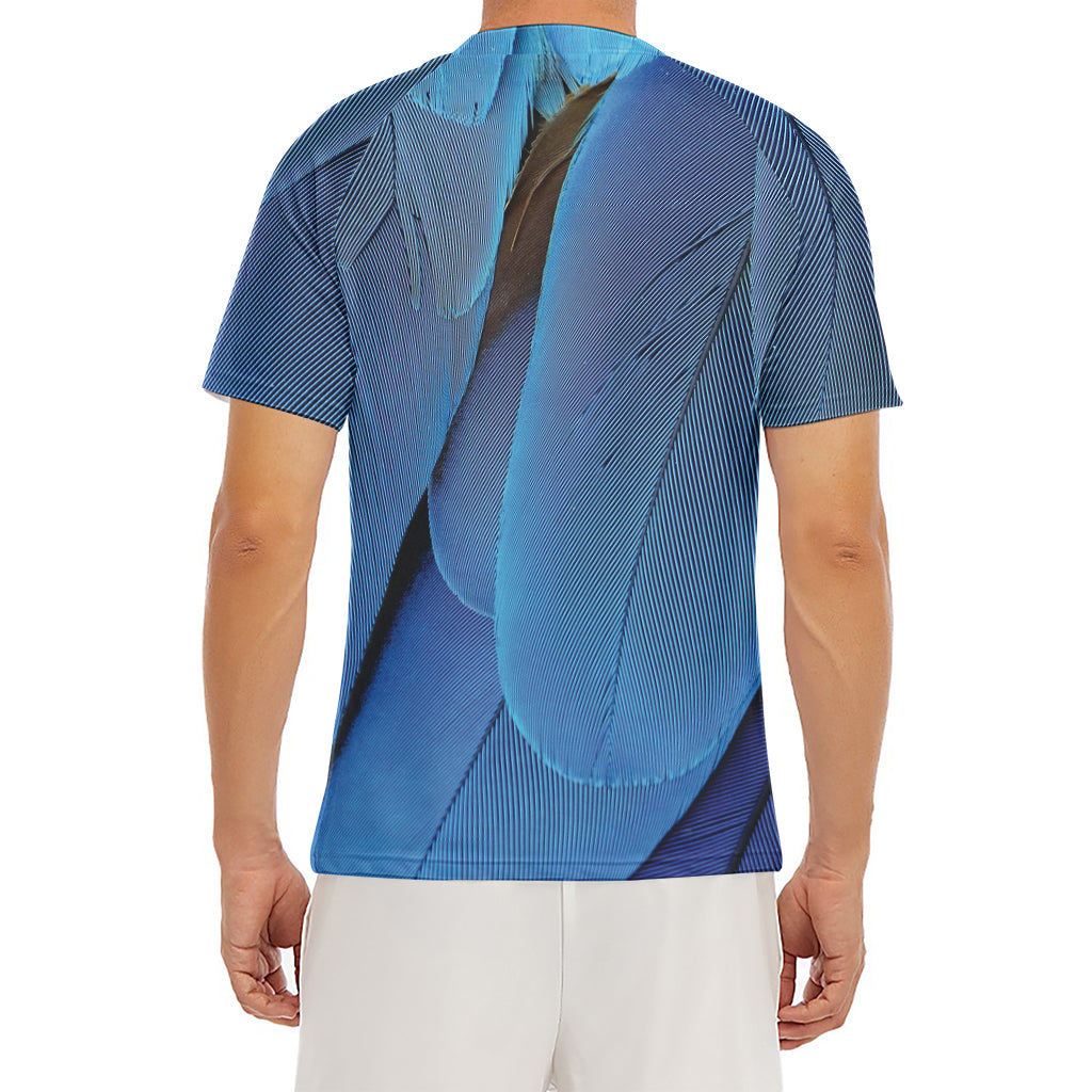 Blue Feather Print Men's Short Sleeve Rash Guard