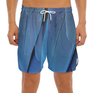 Blue Feather Print Men's Split Running Shorts