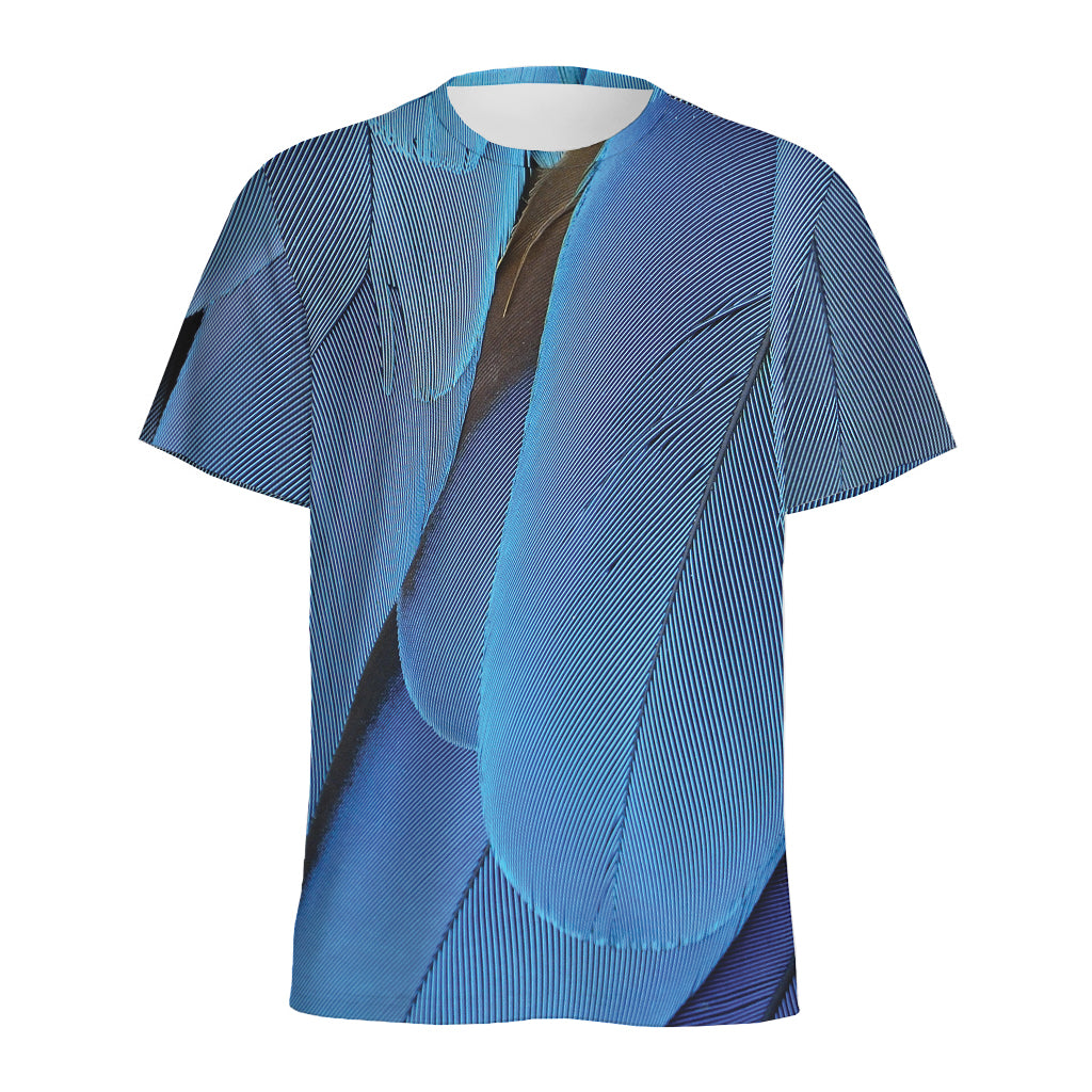 Blue Feather Print Men's Sports T-Shirt