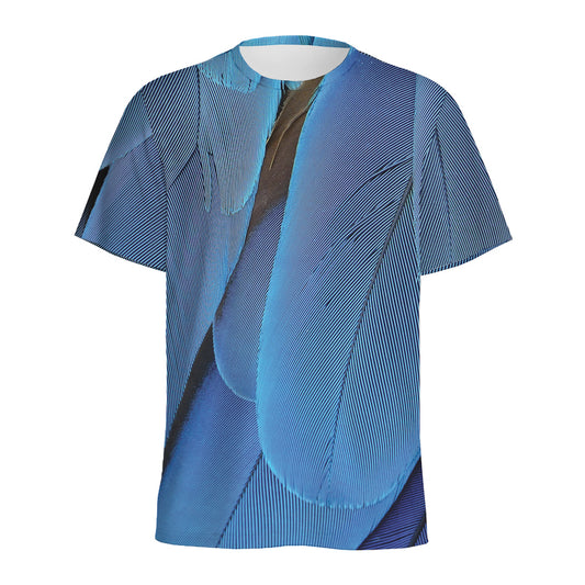 Blue Feather Print Men's Sports T-Shirt